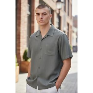 Tommy Bahama 100% Silk Gray Short Sleeve Shirt-Mens Large-Coastal Casual Resort